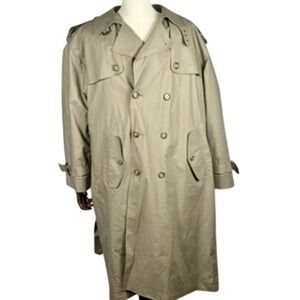 London Fog Mens Khaki Tan Double Breasted Trench Coat with Removable Liner 42S